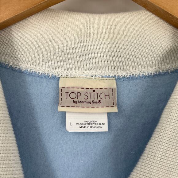 Vintage 90s Cottage Cardinal Graphic Collared Light Blue Sweatshirt Size Large - Picture 4 of 5